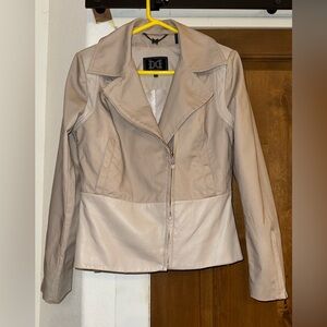 Dawn Levy Beige Cream Brooklyn Luxe Leather Trim Moto Jacket With Zippers Size M